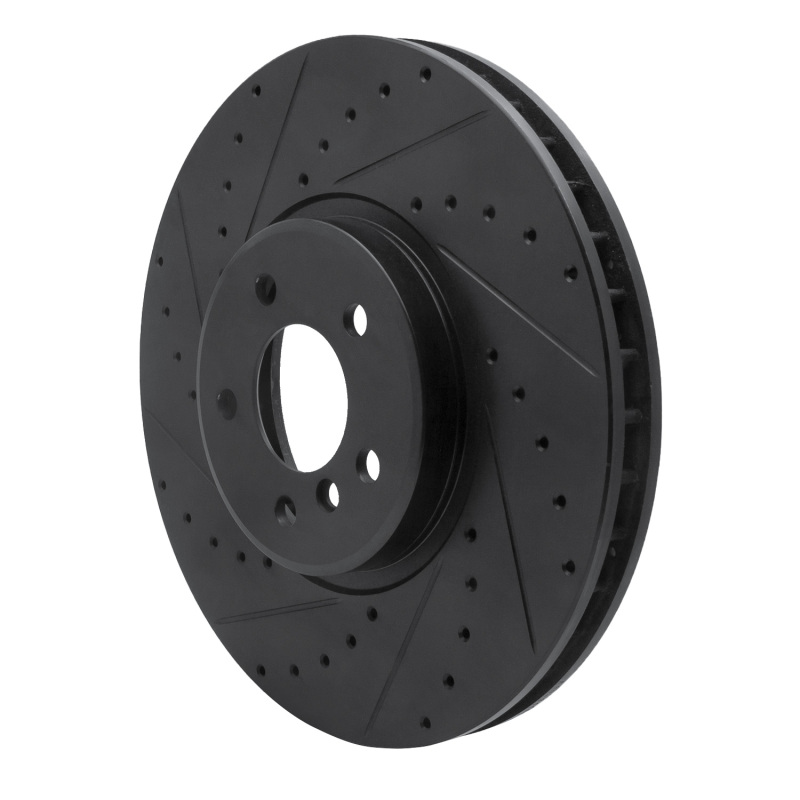 BMW X5 Brake Rotor (1) - Front Left - R1 Concepts - Drilled & Slotted - Black - `08-`19